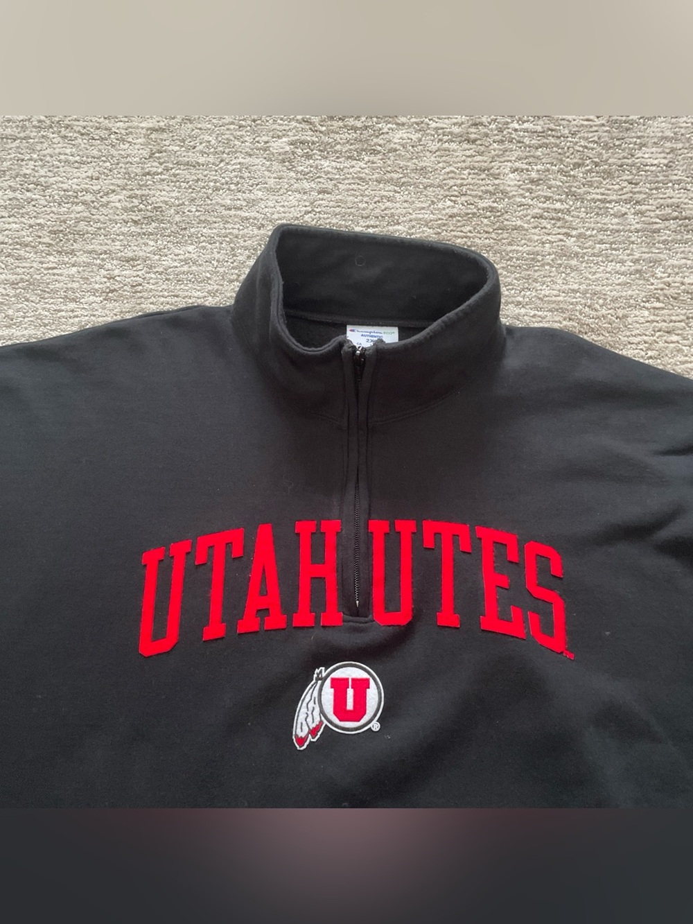 Utah Utes Champion 1/4 Zip Fleece Pullover Sweater Mens Size 2XL Pocket Black